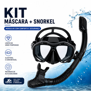Máscara de Mergulho com Snorkel Kit Adulto Ajustável e Confortável Visão Panorâmica