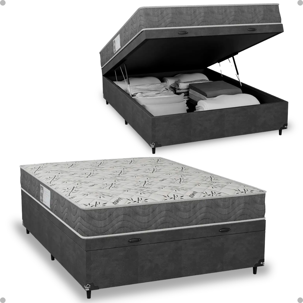 Baú Viúva + Colchão D33 One Face - Suede Cinza - e-Shop Casa