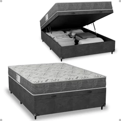 Cama Box Baú Casal + Colchão D33 One Face - Suede Cinza - e-Shop Casa