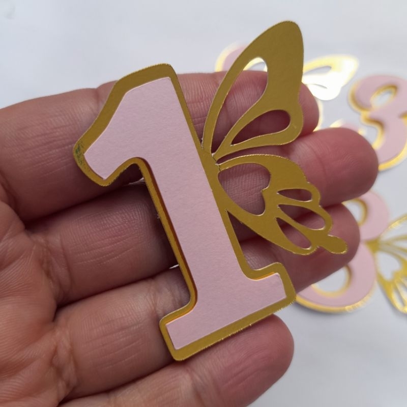 Kit de Apliques de Número Borboleta em Papel Lamicote e Papel Rosa/ Ideal para Lembrancinhas/ Festa