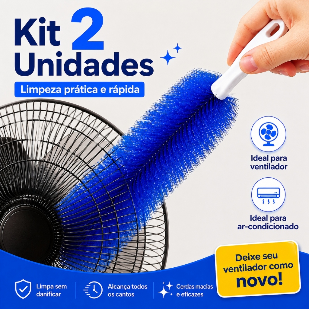 KIT 2 Escovas De Ventilador Flexível Microfibra Removedor De Poeira Doméstica Limpeza Dobrável Ar Condicionado Obturador