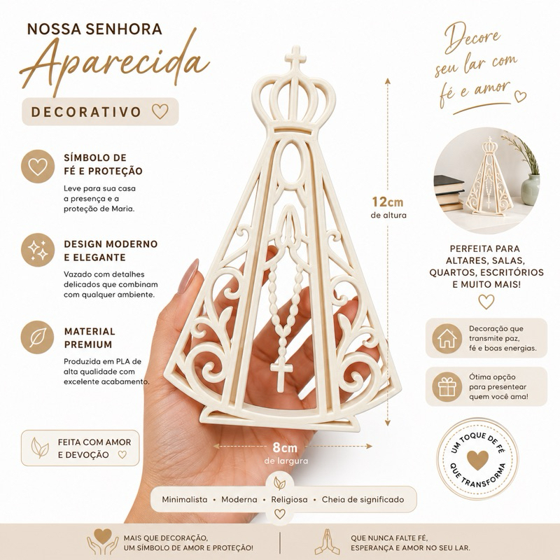 Nossa Senhora Aparecida 12cm Imagem Decorativa Religiosa Escultura Enfeite de Mesa Altar Casa Fé