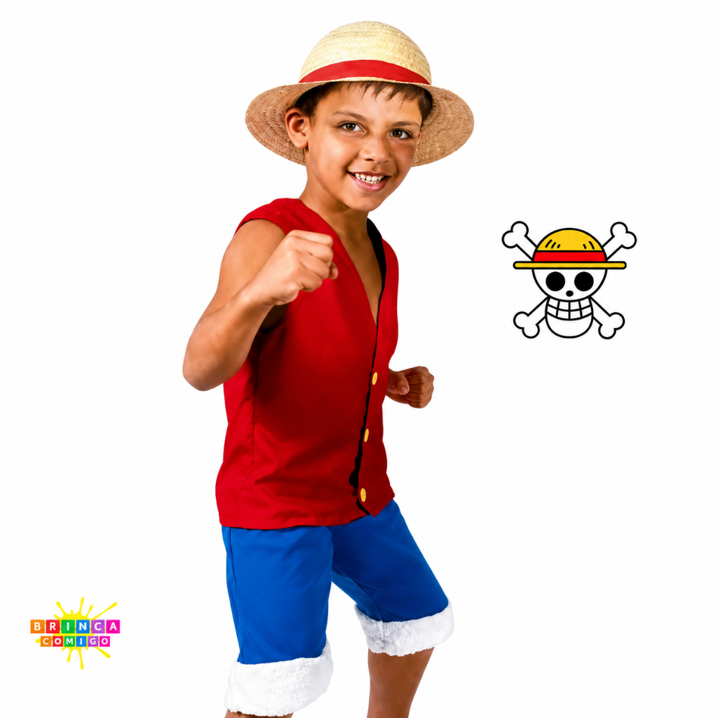 Fantasia Luffy One Piece Chapeu Pirata Menino de Palha Anime Cosplay — imagem 2 de 2