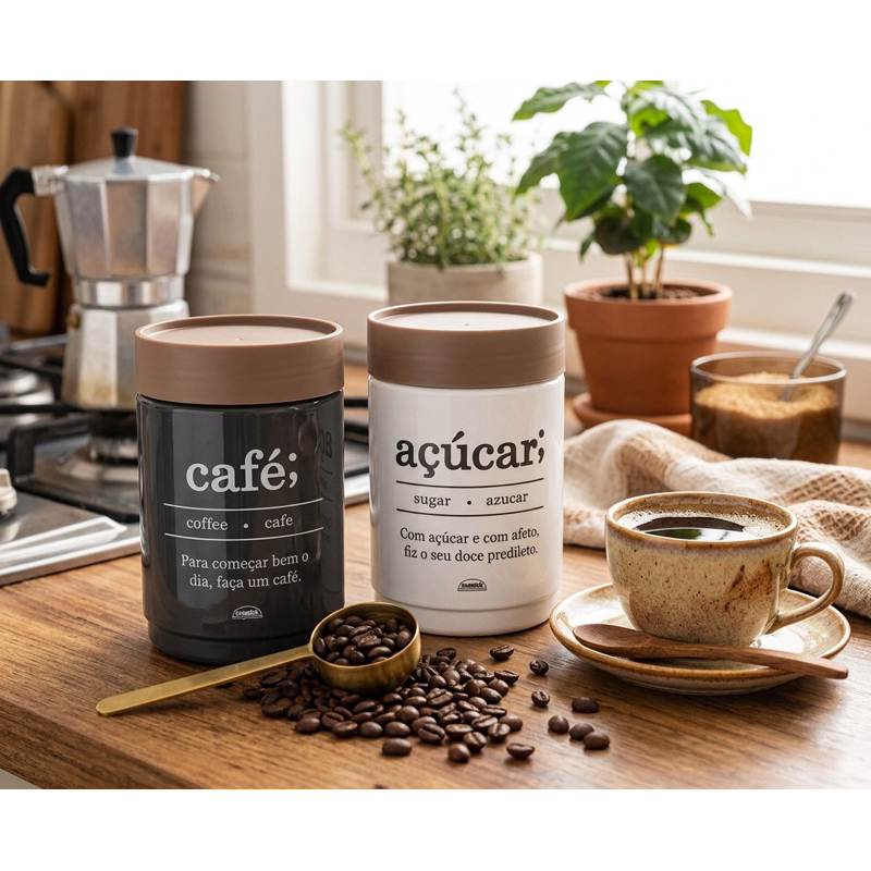 kit porta Café e Açucar para cozinha, despensa e armazenamento 1,15 L