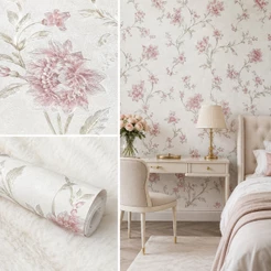 Papel de Parede Importado Alto Relevo Floral Rosas - Rolo 10 metros x 53 cm (5,3m²) - Cola Inclusa - Textura Alto Relevo