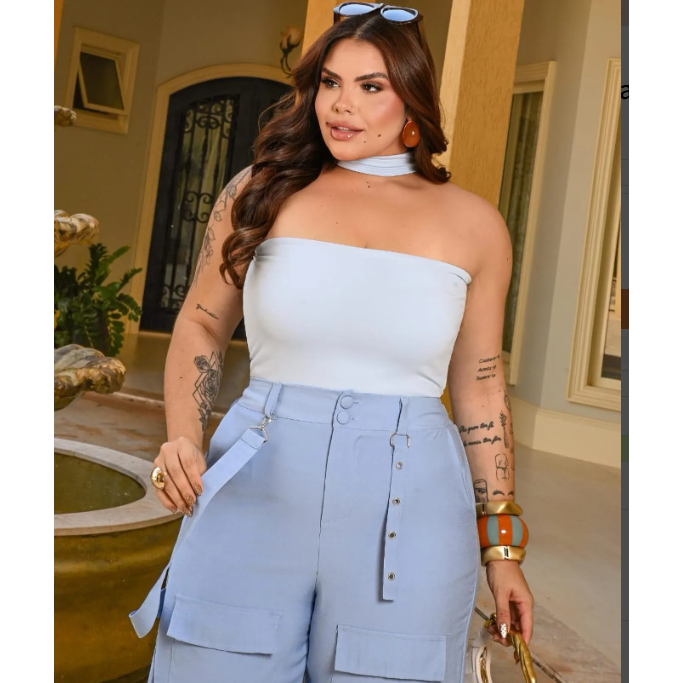 Blusa Cropped Multi uso frente e verso Plus Size
