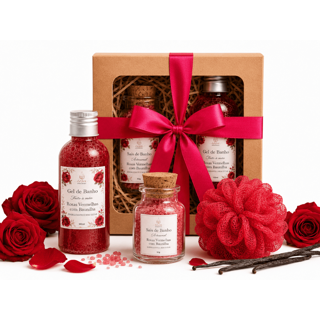 Kit Presente Spa Banho Relaxante Artesanal | 4 itens | Gel de Banho 100ml + Sais de Banho 50g