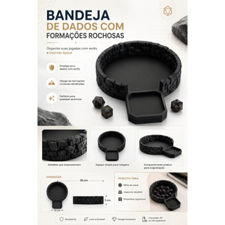 Bandeja de dados com formações rochosas, RPG, D&D, RPG de mesa, multicolorido, dice tower,