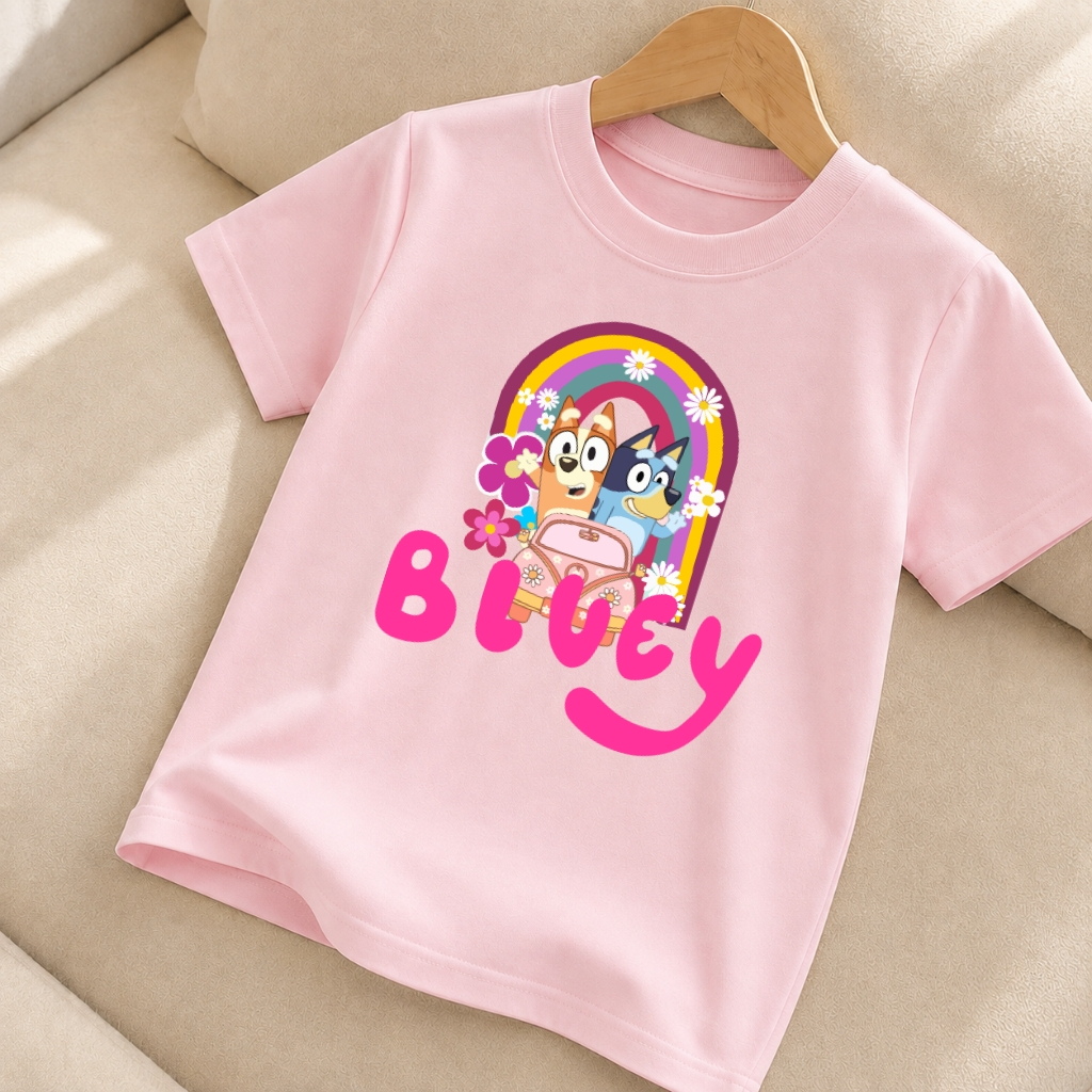 Camiseta Infantil Bluey Menina Blusa Algodão Estampada Personagem Desenho Presente Moda Infantil