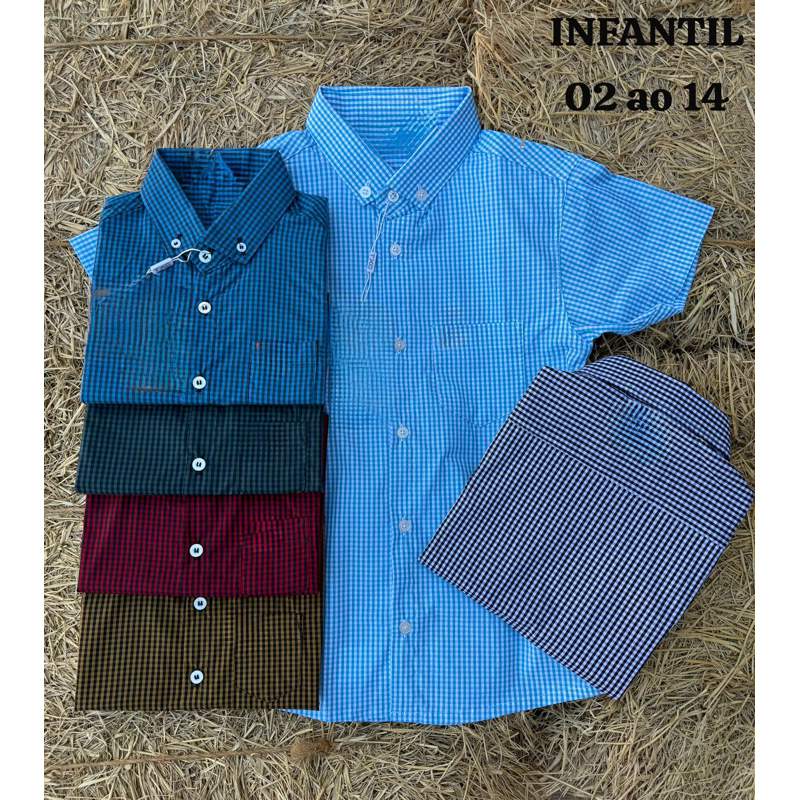 Camisa Xadrez Infantil Manga Curta Menino Country Festa Junina Casual