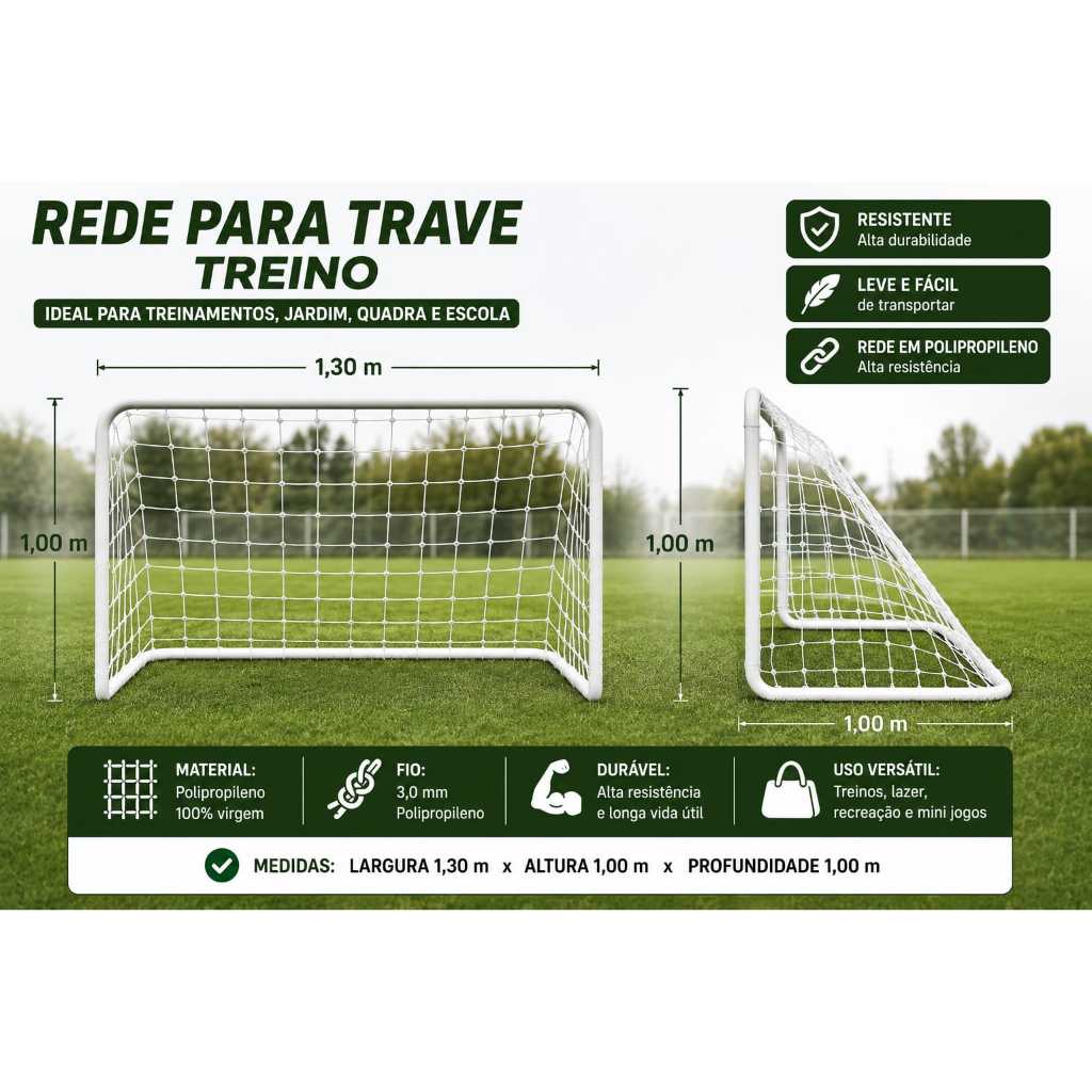 Par de rede mini gol 1,30x1,00x1,00 em pp seda fio 3mm