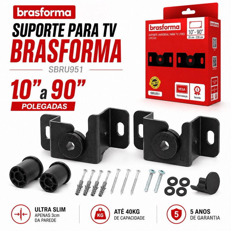 Suporte Universal Fixo TV Smart LED LCD 4K 32, 43, 50, 55, 60, 65, 75, 85, 90 Polegadas