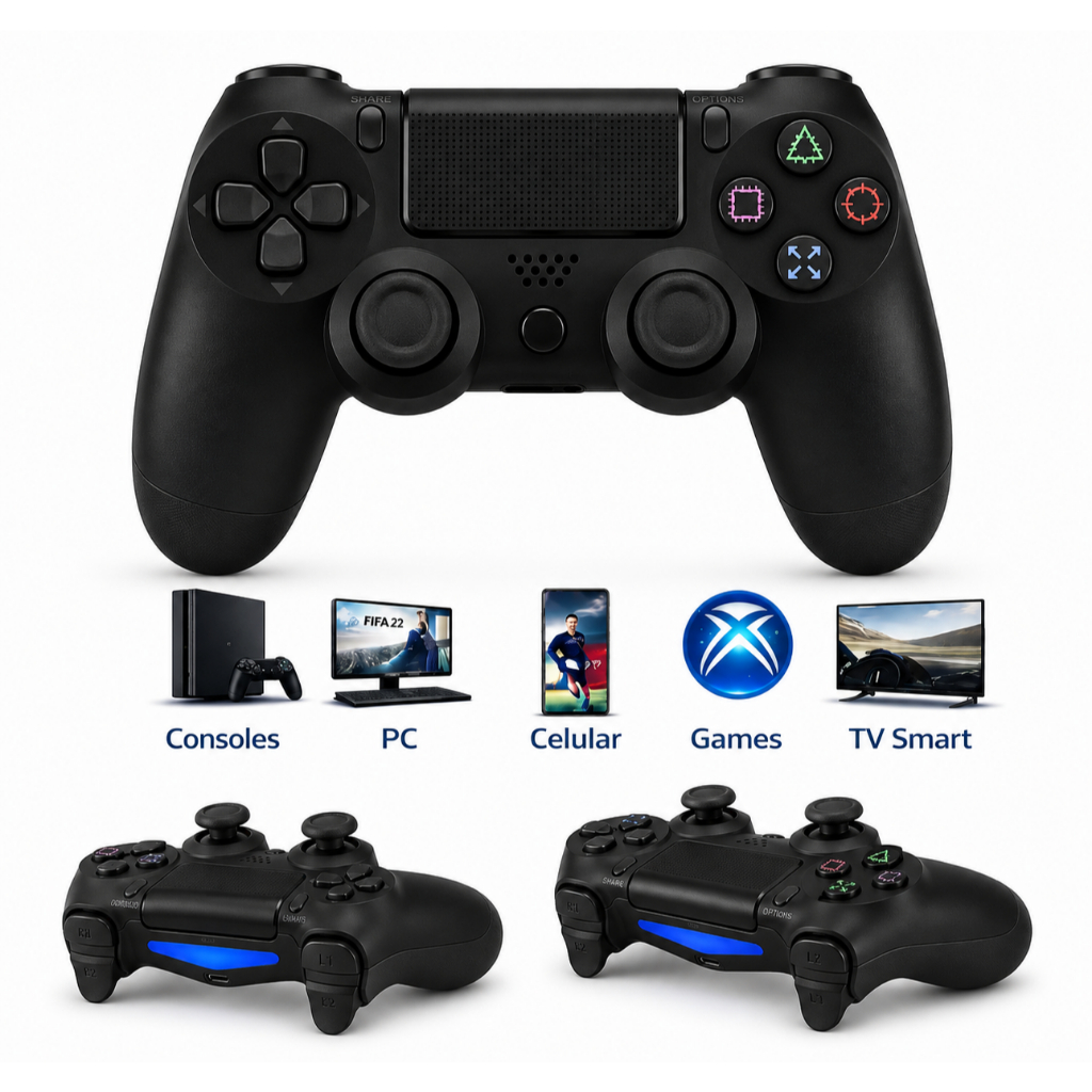 Controle Bluetooth Sem Fio Compatível Com P S 4 Pc Notebook TV Celular Android iOS Wireless