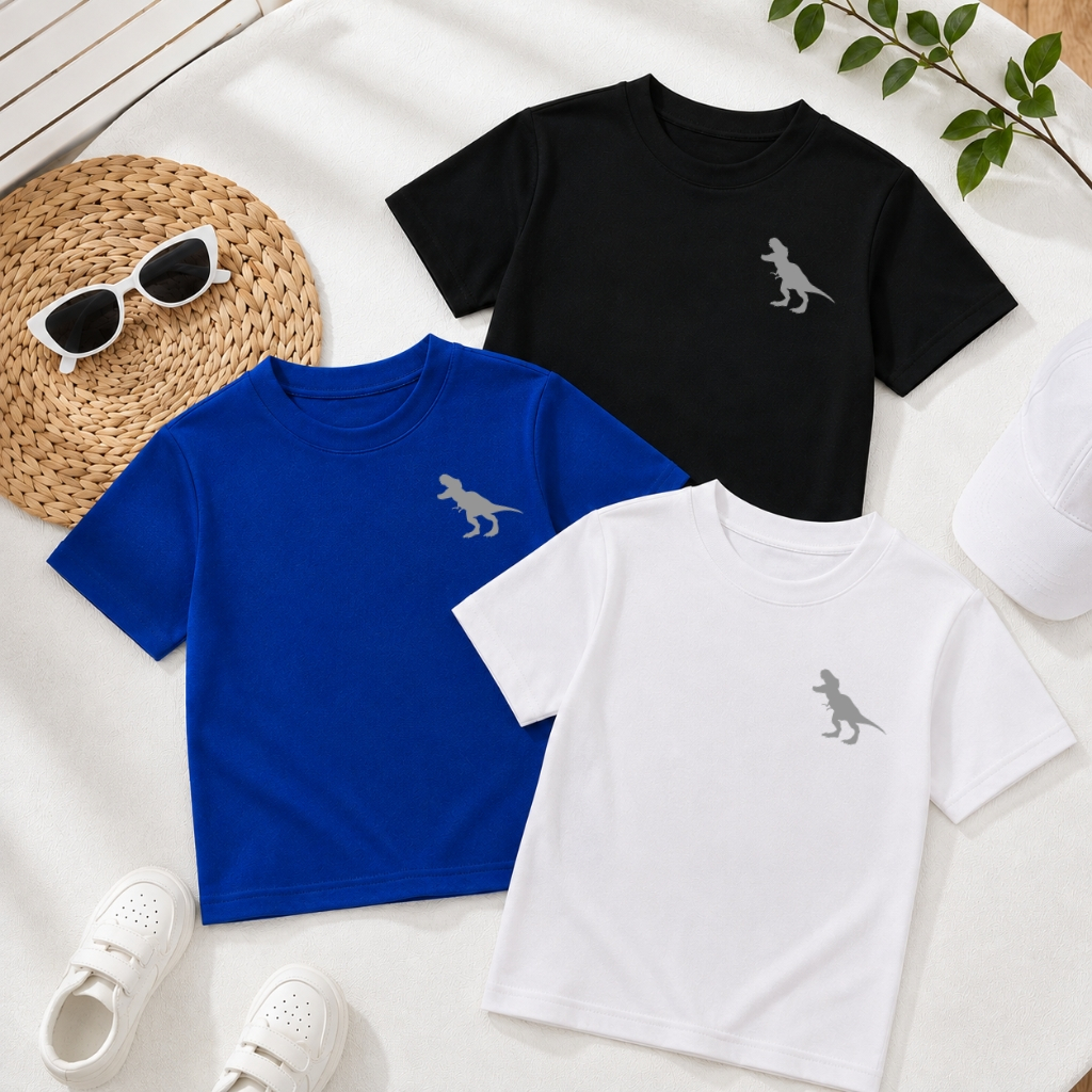 Kit 3 Camisetas Infantil Menino Dinossauro T-Rex 100% Algodão Camiseta Masculina Roupa Infantil