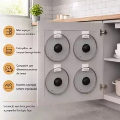 Organizador de Tampas de Panela para Armário de Cozinha com Fita Dupla Face Kits 2/4/6