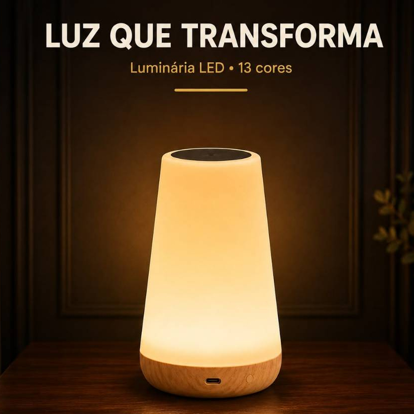 Luz Noturna LED Touch Recarregável com Controle Remoto 13 Cores Luminária 1/2