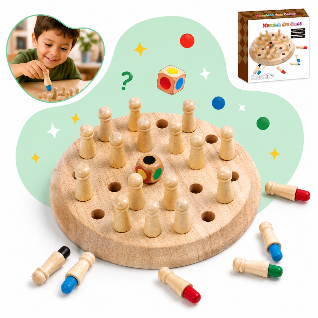 Jogo De Memória Infantil Madeira Com Dado Cores Educativo Montessori Criança Coo