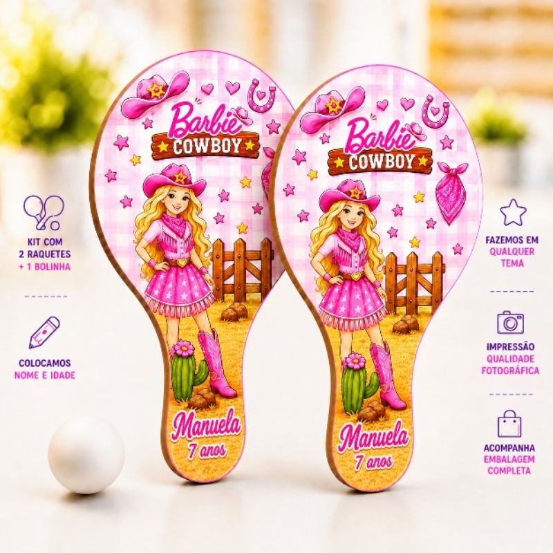 Lembrancinha Barbie Boiadeira Ping Pong Personalizados Festa Infantil Aniversário