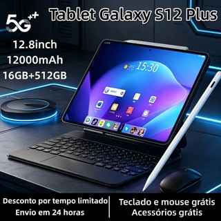 【Teclado e mouse gratuitos】Tablet Galaxy S12 Plu 12.8polegadas HD12000 mAh 16 GB + 512 GB, dois chips pix