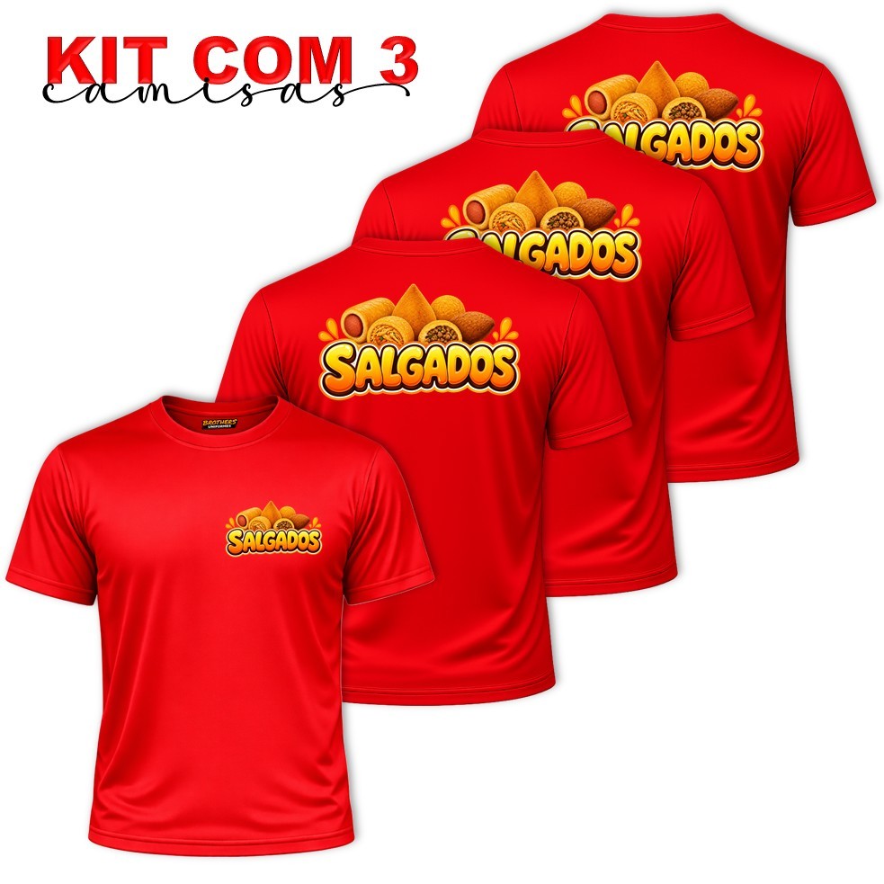KIT COM 3 Camisas Camisetas Uniforme Profissional Unissex SALGADOS Vendedor Autônomo Torta Coxinha Rissole Dry Fit