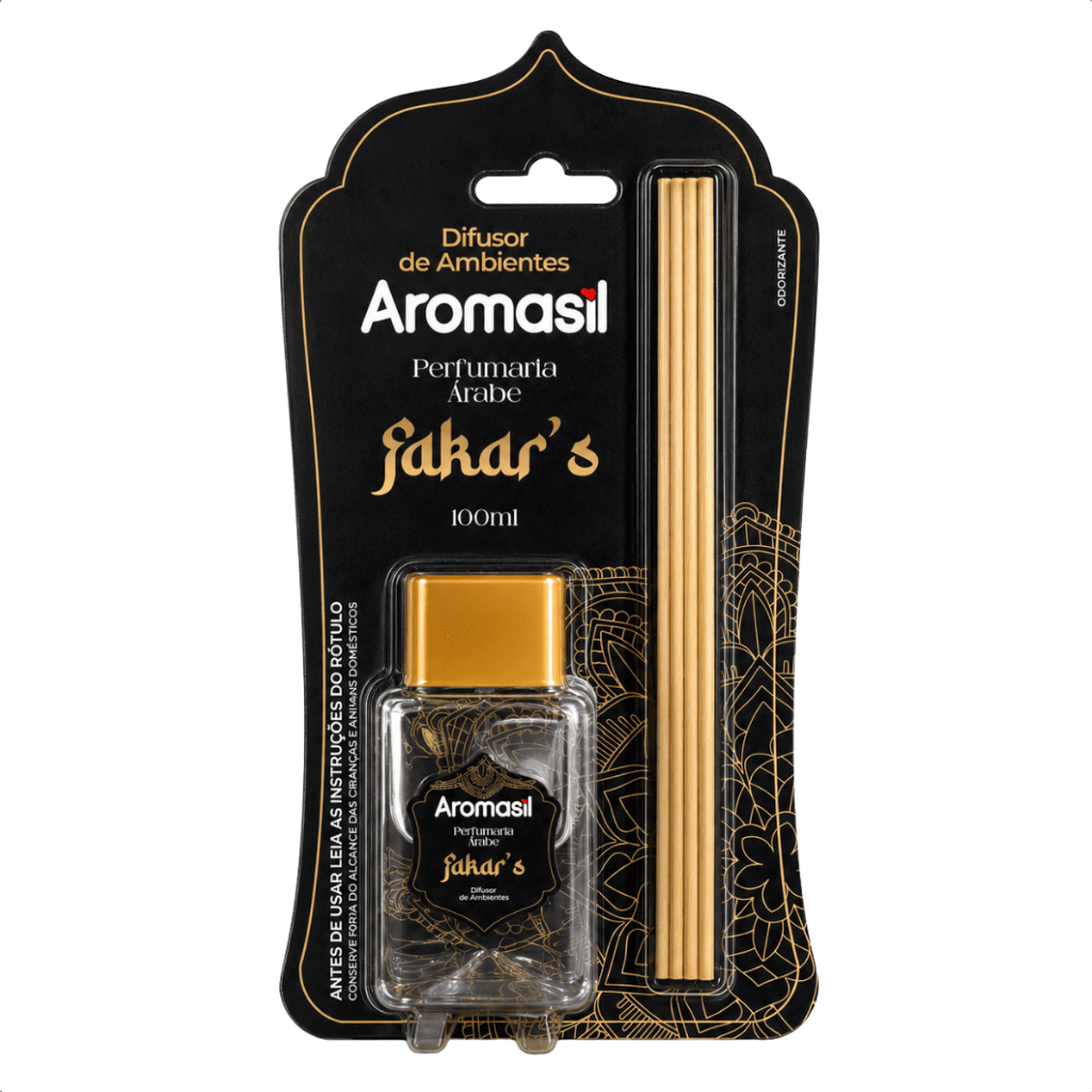 Difusor de Aromas Aromasil Fakar's 100ml Perfumaria Árabe com Varetas para Ambiente