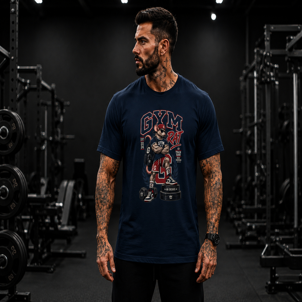Camiseta Gym Rat Style Academia Fitness Musculação Maromba Masculina Malha 30.1 Algodão Cardado Confortável e Resistente