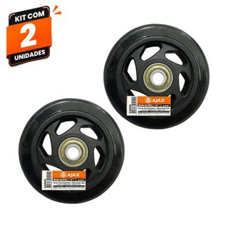 Kit 2 Rodas Rodinhas PVC Preto 4 Polegadas Sem Garfo Ajax Manutenção Reposição Substituição Carrinho Bancada Móveis