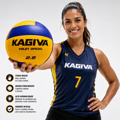 Bola de Vôlei Oficial Kagiva 2.6 Tecnofusion Airvility Amarela e Azul para Quadra e Treinos