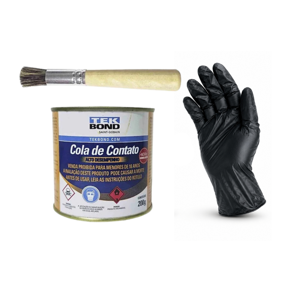 kit Cola de Contato Tek Bond 200g com Pincel Alta Fixação Couro Espuma PU Tecido Carpete Uso Profissional