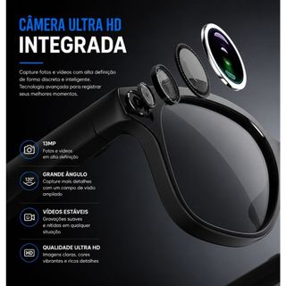 Oculos inteligente IA com bluetooh camera HD grava tira foto 3 lentes