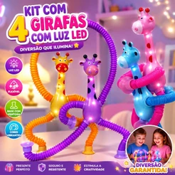 Kit com 4 Unidades Girafas Estica Tubo Gruda Montessori Telescópio Variadas Brinquedo