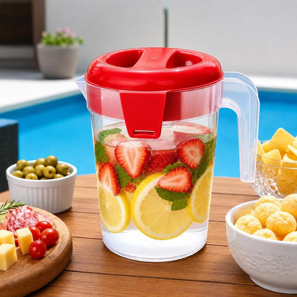 Kit Jarra Plástica 2 Litros Tampa com Travas Laterais Hermética Água Suco Geladeira Cozinha BPA FREE