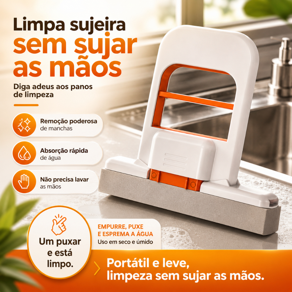 Rodinho de Pia Mini Mop Portátil com Esponja Absorvente para Limpeza Rápida de Cozinha Banheiro e Vidros