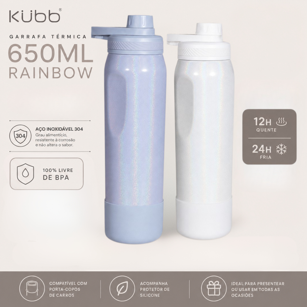 Garrafa Térmica Água Inox 650ml 950ml Personalizada Nome Hydra Rainbow  Esporte Academia Gelada