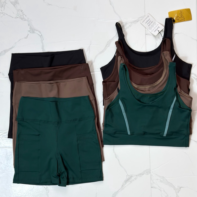 Conjunto Fitness Short E Top Duplo Cós Alto Poliamida Regata Corrida Roupa de Treino Feminina