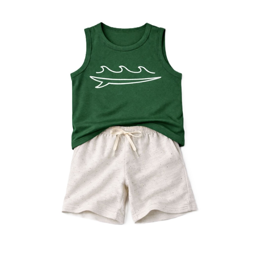 Conjunto Infantil Menino Verão com Regata 100% Algodão Estampada e Bermuda em Moletinho