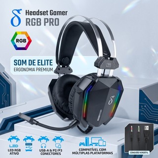 Headset Gamer RGB com Microfone, Som Envolvente 3D, P2 + USB, Luz LED RGB,Alta Performance