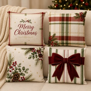 Kit 4 Capas de Almofada 43x43 cm Estampa Digital Decoração Natalina