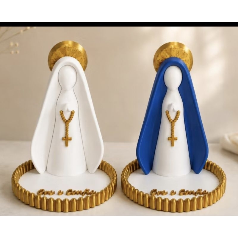 Nossa Senhora Aparecida Porta Terço com Cruz Dourada Ore e Confie Base Dourada para Oração e Devocional