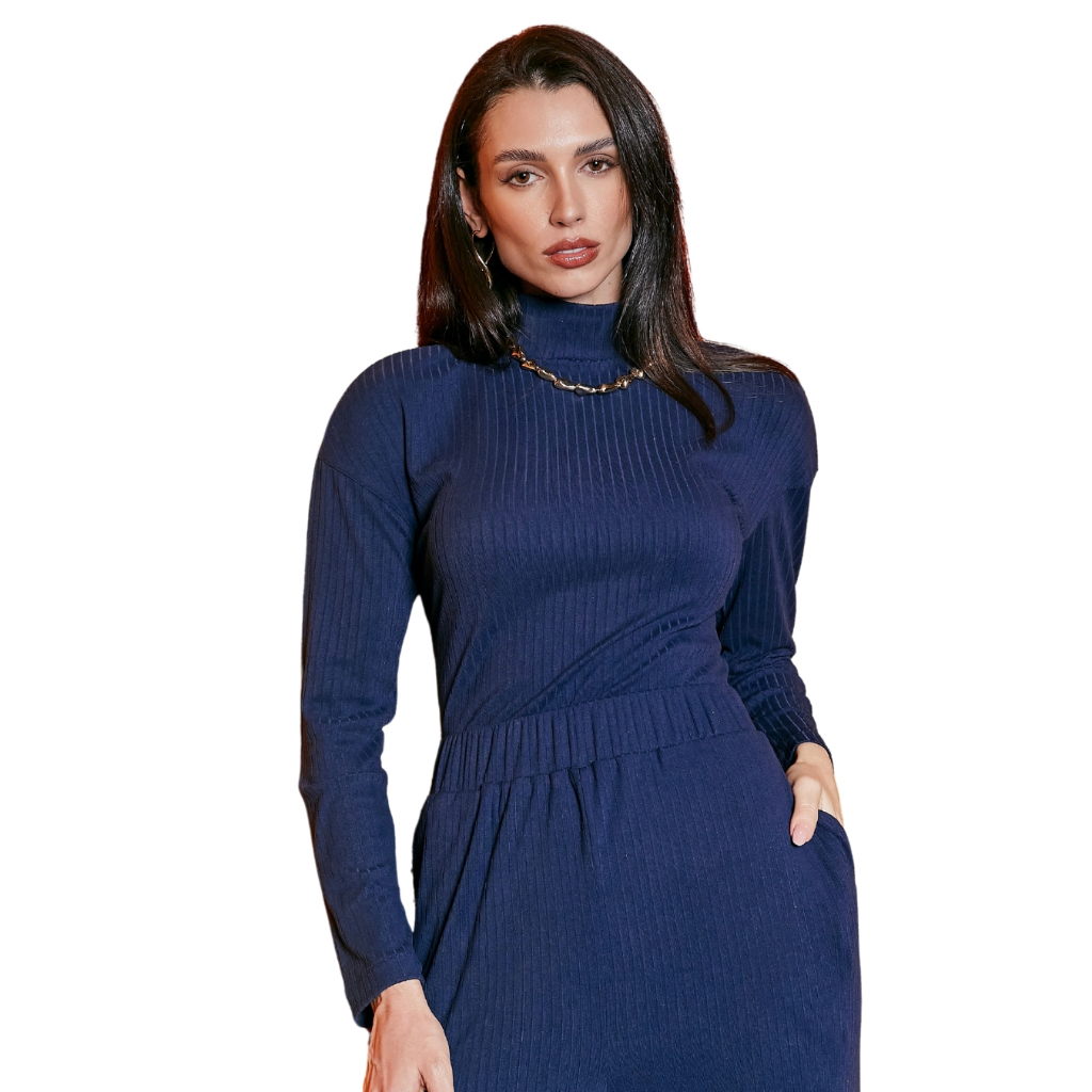 Blusa feminina manga longa areia malha canelada premium – casual elegante versátil outono inverno