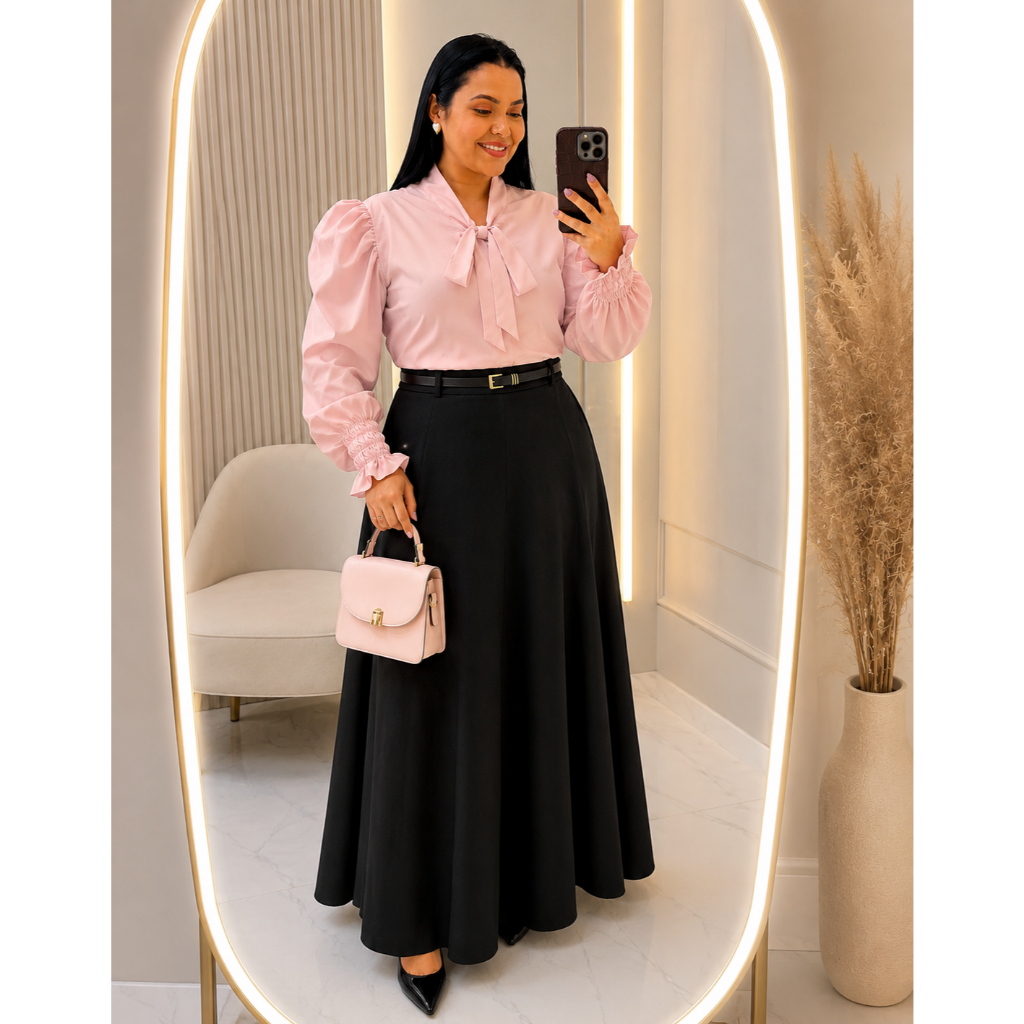 Saia Alfaiataria Feminino Social | Com Cinto | Moda Evangélica M até G1 Promoção