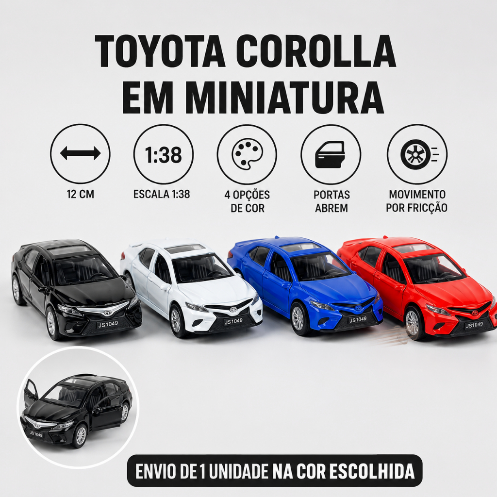 Miniatura Toyota Corolla Sedan Abre as portas Carrinho de Brinquedo 12cm Coleção 1/38 Fricção