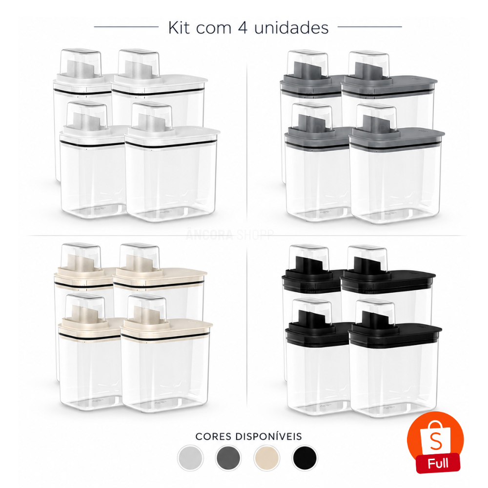 Kit 4 Peças Dispenser Flow 1,5 E 2,3 Litros Sabão Líquido Amaciante Produtos Limpeza Lavanderia