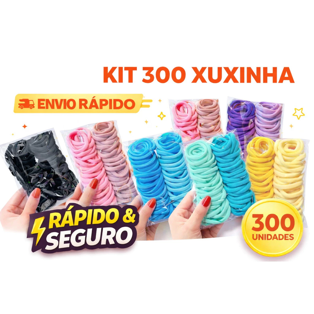 Kit 300 Xuxinha Elástico de Cabelo Xuxinha Criança Adulto Rabicó 300 Unidades-Grande