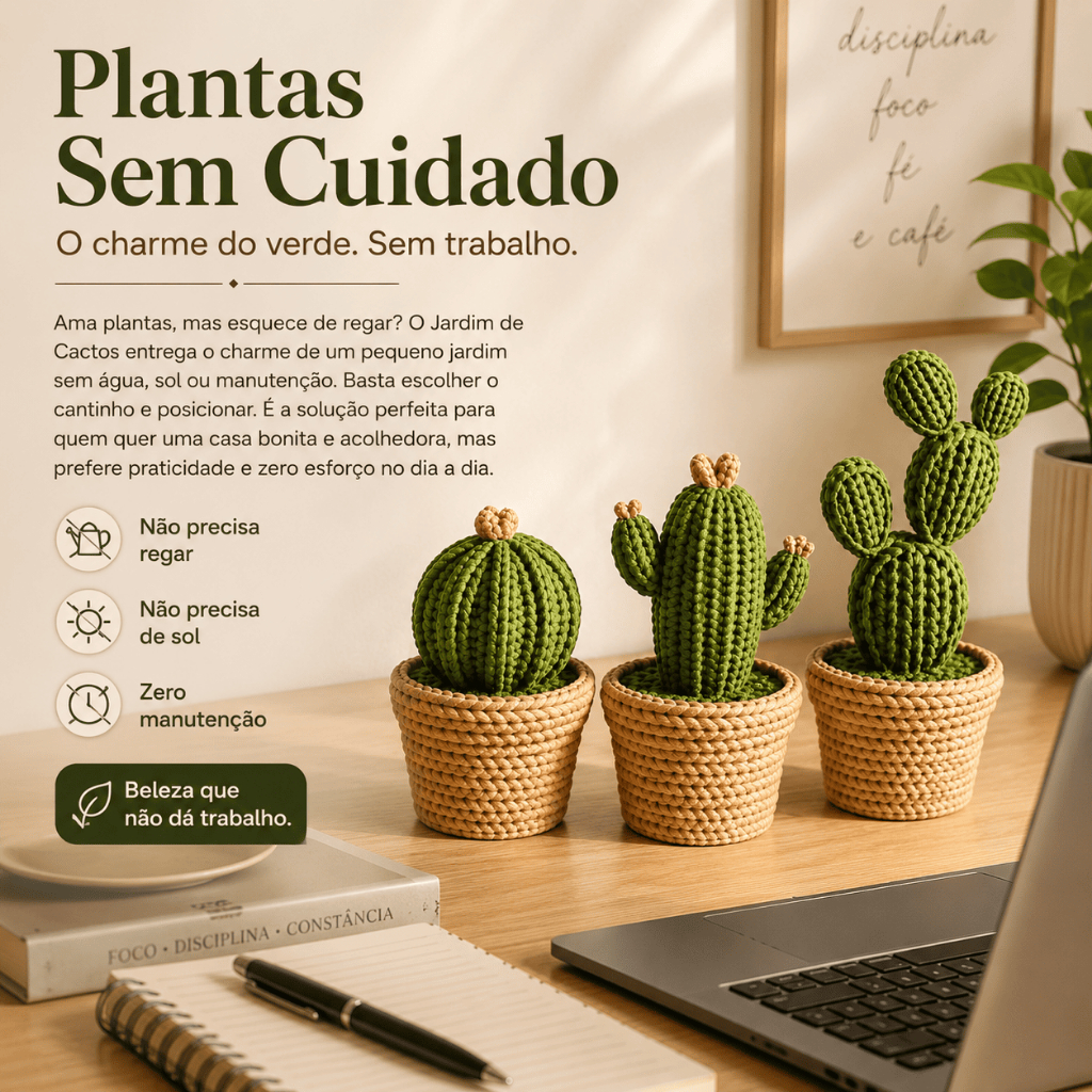 Kit 3 Cactos Decorativos Crochê com Vasos para Casa Escritório Jardim de Cactos — imagem 2 de 2