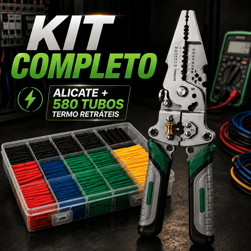 Alicate Decapador Crimpador 18 Em 1 Espaguete Tubo Termo Retrátil 580 Peças Kit Eletricista Fios Cabos