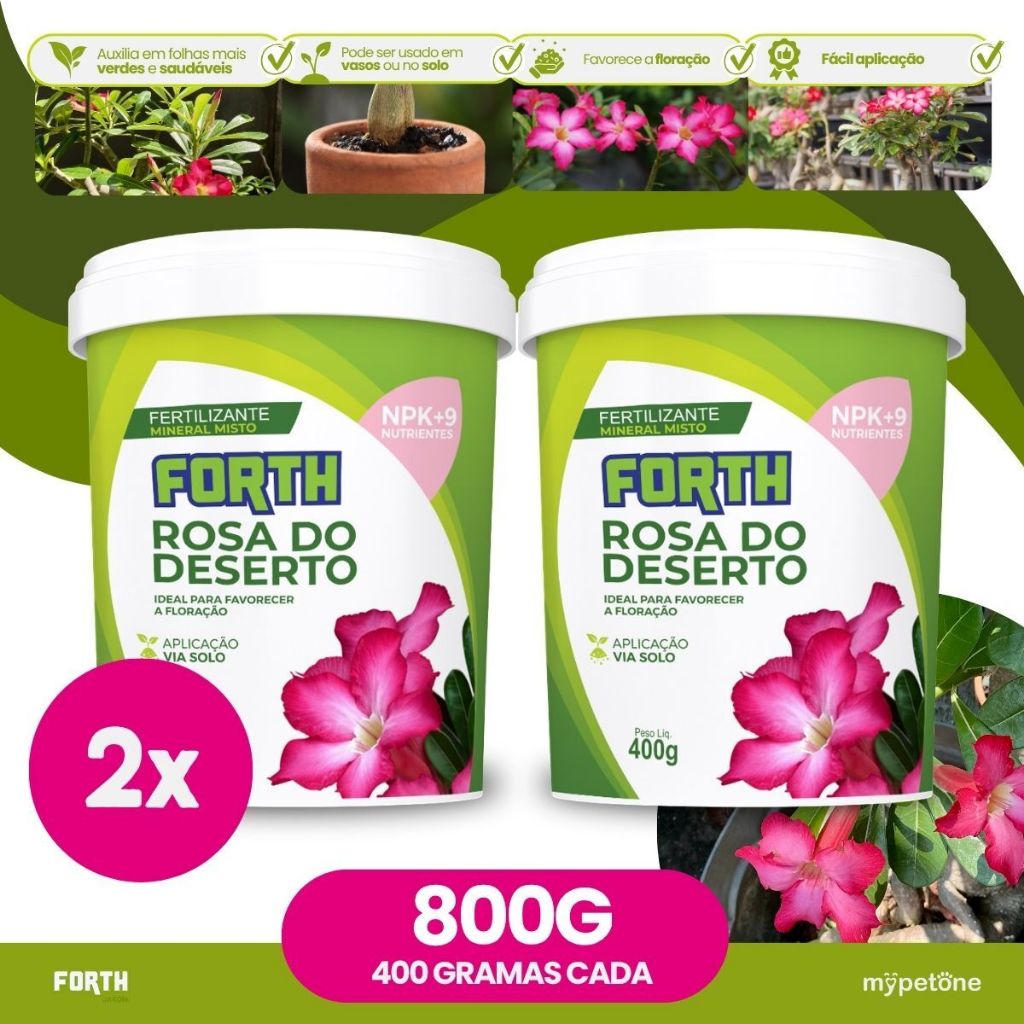Kit 2 Adubo Fertilizante Forth Rosa Do Deserto 400g Floração Forth