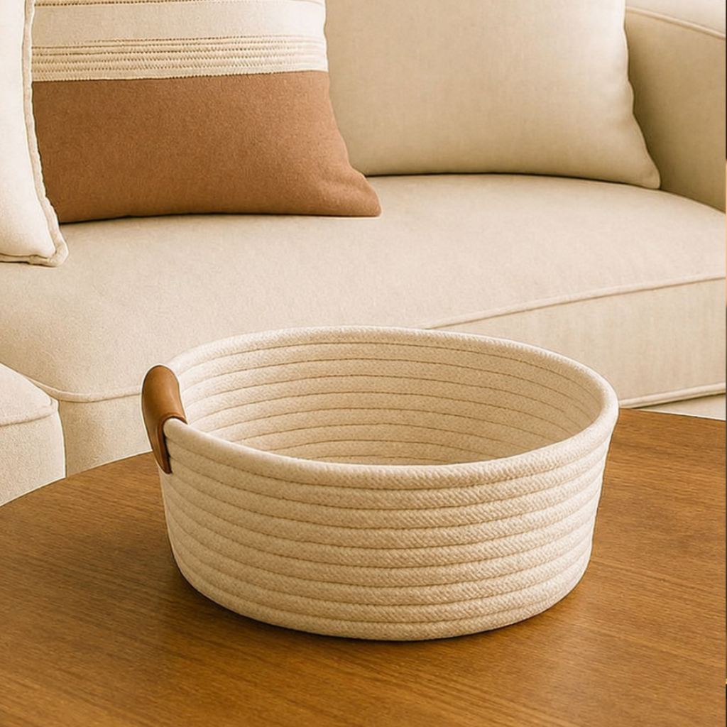Cesto Corda de Algodão 100% Artesanal Costurado Estilo Boho Minimalista