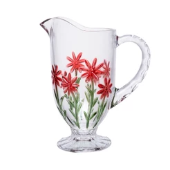 Jarra Red Flower 1,3L Vidro para Agua Suco Bebidas Mesa Posta Servir e Decoração de Mesa Qualidade Elegância Praticidade