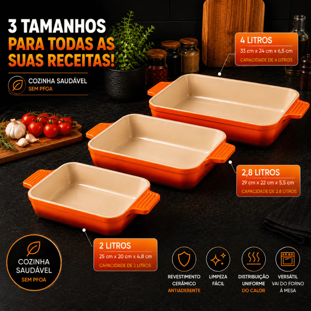 Forma Retangular Cerâmica Antiaderente p/ Forno 2L 2,8L ou 4L Assadeira c/ Alça Oferta Envio Rápido! — imagem 1